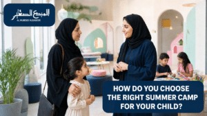 A mother and daughter visiting a summer camp before registration