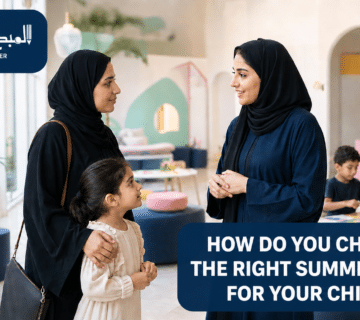 A mother and daughter visiting a summer camp before registration